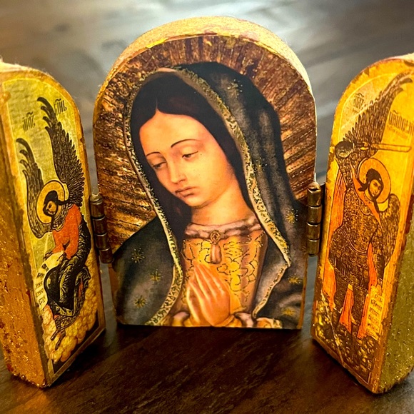Other - Vintage Mexican Carved Wooden 3-Panel Religious Triptych
